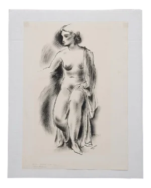 1933 Vintage Konrad Cramer Seated Female Nude Study Drawing
