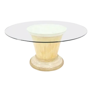 Tessellated Tile Bamboo Single Pedestal 3/4" Thick Round Glass Top Dining Table