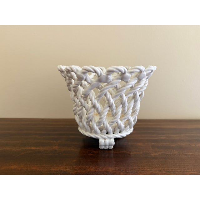 Vintage French Country Reticulated Porcelain Rope-Form Cachepot, Circa 1960s For Sale In South Bend - Image 6 of 9