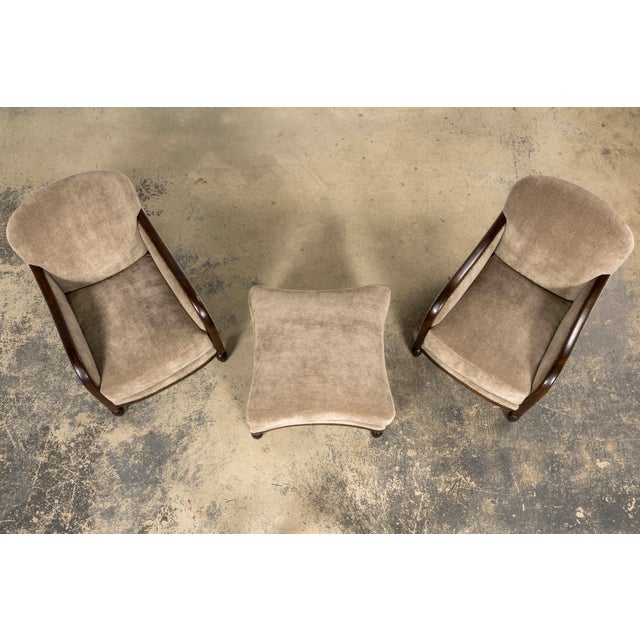 1930s French Art Deco Club Chairs With Ottoman, Beech & Mohair For Sale - Image 4 of 18