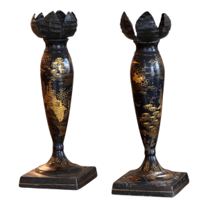 Pair of Black Tole Candlesticks