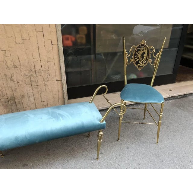 Vintage Brass Chiavari Chairs & Ottoman, 1950s, Set of 3 For Sale - Image 14 of 15