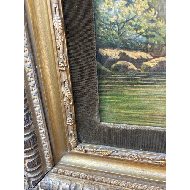 Green Decorative Antique European Landscape Print Housed in an Ornate Giltwood Frame With Age, Wear and Patina For Sale - Image 8 of 10
