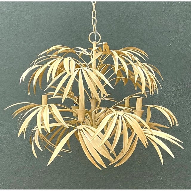 Vintage Currey and Company “Calliope” Palm Frond Chandelier For Sale - Image 9 of 12