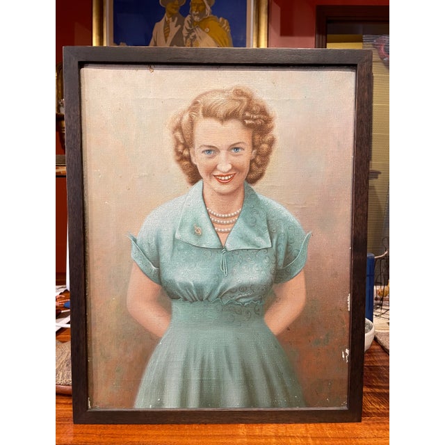 Circa 1940s French Expressionist Portrait Oil Painting of a Woman with Hands Behind Her Back, Framed For Sale - Image 4 of 9