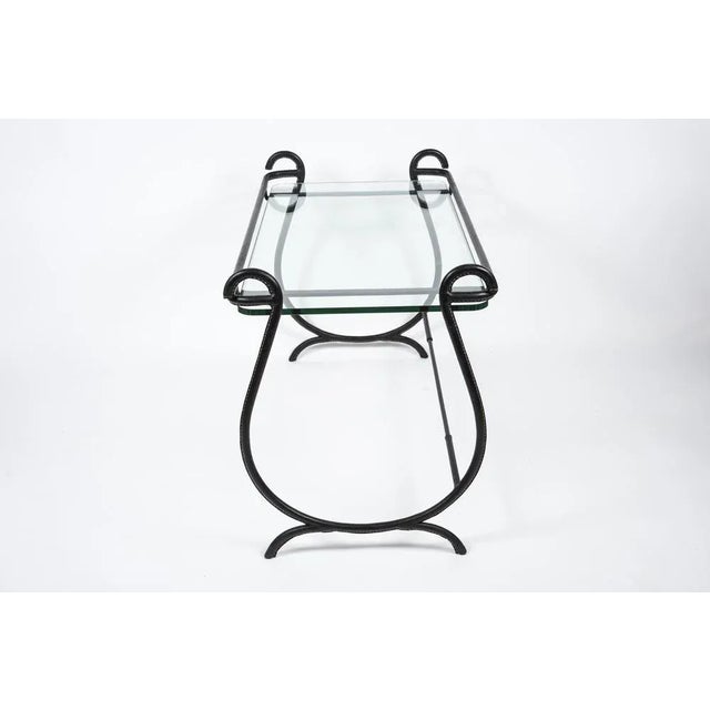 1950s Coffee Table in Sheathed Leather by Jacques Adnet, 1950 For Sale - Image 5 of 8