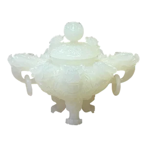 Chinese White Stone Carved Oriental Dragon Incense Burner Holder Display