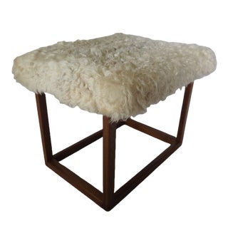 Mid-Century Swedish Modern Lambskin and Teak Stool, 1960s For Sale