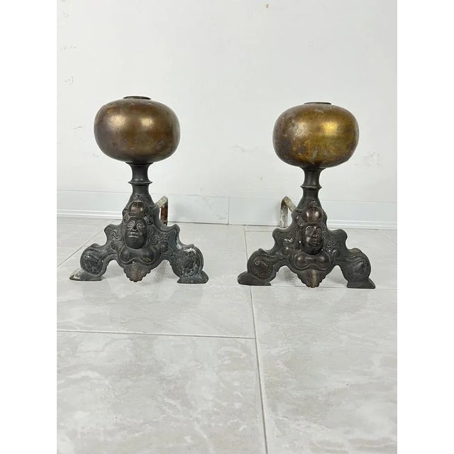 Metal Bronze Fireplace Chimney Lighters, Italy, 1940s, Set of 2 For Sale - Image 7 of 8