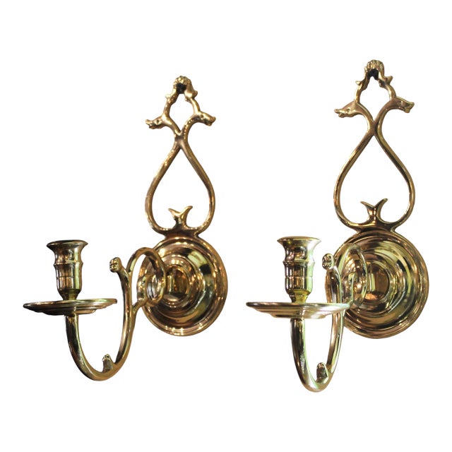 Circa 1970s Pair of Single Light Brass Wall Sconces by Virginia Metalcrafters For Sale