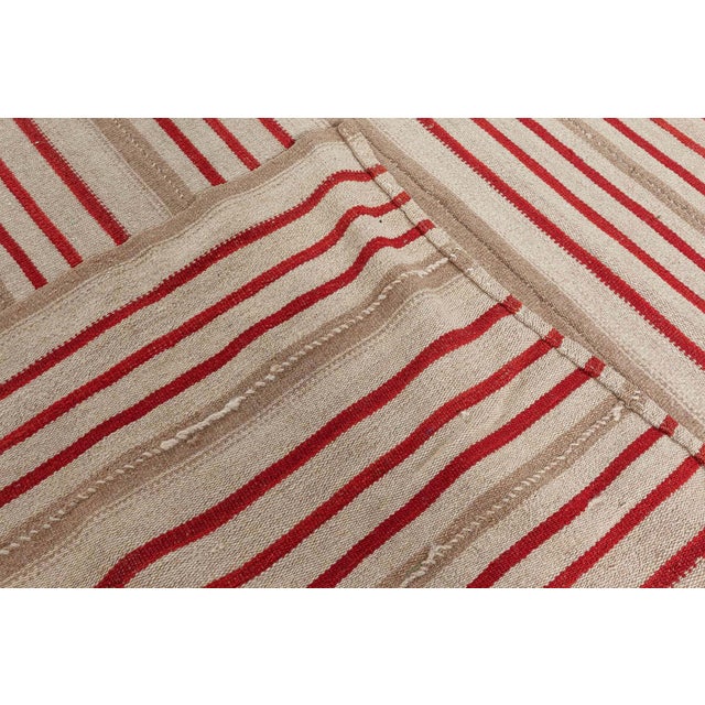 Doris Leslie Blau Vintage Striped Light Beige Hand-Knotted Wool Runner For Sale - Image 4 of 9