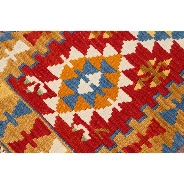 1970s Southwestern Style Geometric Design Handmade Red Oushak Accent Kilim Rug For Sale In Sacramento - Image 6 of 11