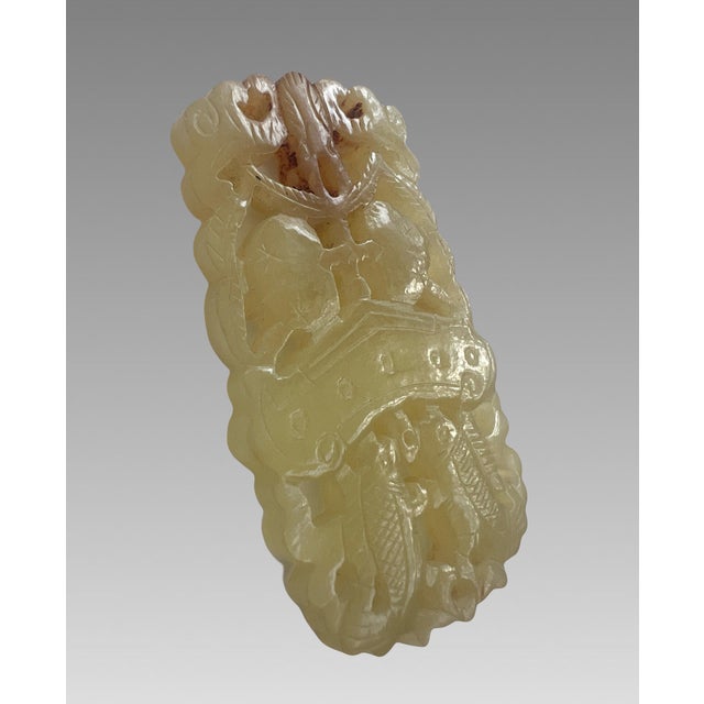 Vintage Openwork Carved Chinese Jade Plaque With Carp & Peaches (Pendant) For Sale - Image 4 of 6