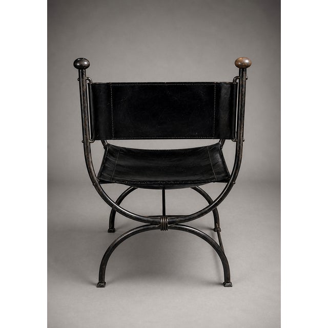 Iron & Leather Curule Armchairs — Set of Four, Sold in Pairs or as a Complete Set For Sale - Image 4 of 9
