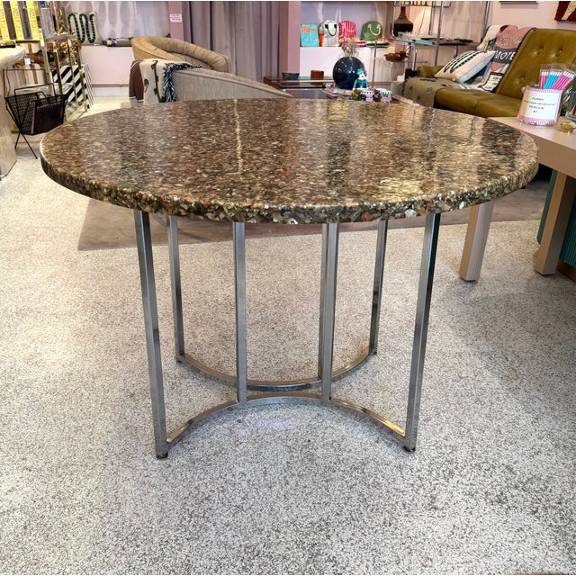 Vintage Abalone Shell Resin and Chrome Circular Dining Table For Sale - Image 4 of 14