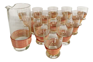 Mid-Century Wrapped Glasses and Pitcher Set - 16 Piece Set