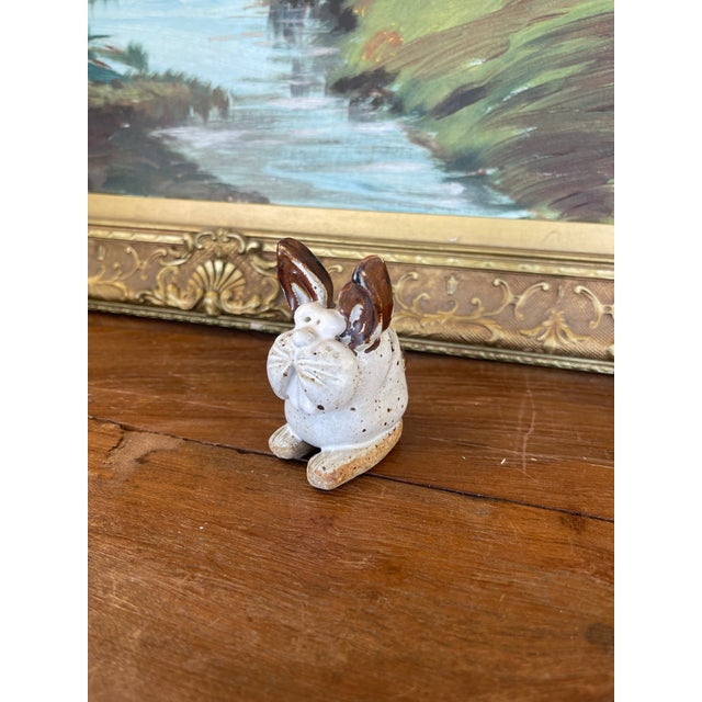 Ceramic Handmade Studio Pottery Bunny Card Holder With Brown Glaze Accents. For Sale - Image 7 of 10