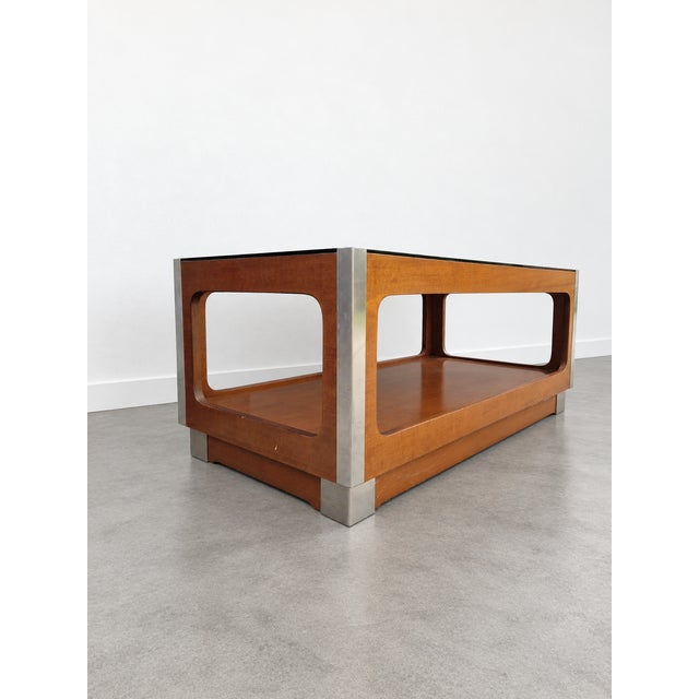 Mid-Century Walnut and Smoked Glass Coffee Table, 1960s For Sale - Image 6 of 8