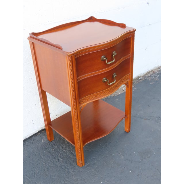 This delightful Mahogany Nightstand Side End Table is made of wood, solid wood, mahogany, veneer, and metal. It was made...