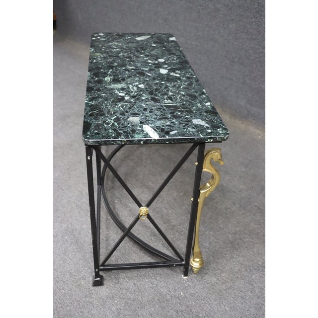 Maison Charles Style Brass Seahorse Console Table With Verdi Marble Top For Sale - Image 9 of 15