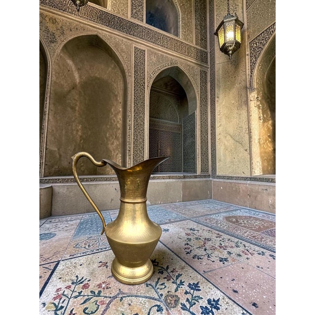 Brass Vintage Middle Eastern Brass Pitcher – Large Hand‑Hammered For Sale - Image 8 of 8