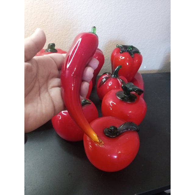 Italian 1980s Red Art Glass Fruits & Vegetables - Set of 11 For Sale - Image 3 of 7