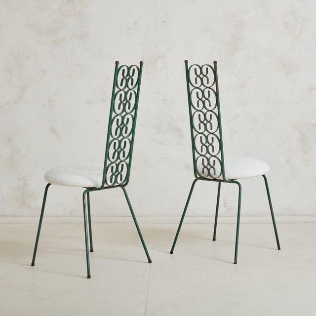 Green Grenada' Wrought Iron + Ivory Boucle Accent Chair Attributed to Arthur Umanoff For Sale - Image 8 of 12