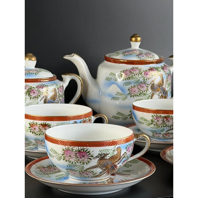 Lithophane Geisha Tea Set for Six from Kutani, 1940s, Set of 15 For Sale - Image 3 of 15