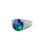 A striking and contemporary ring featuring a 2.57 carat black opal. It displays a captivating rainbow color with a smooth...