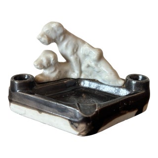 Vintage White and Black Dog Ashtray For Sale