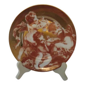 1990s Vintage Fitz and Floyd Cherubini Gilt Salad Plate With Angels/Cherubs, Japan