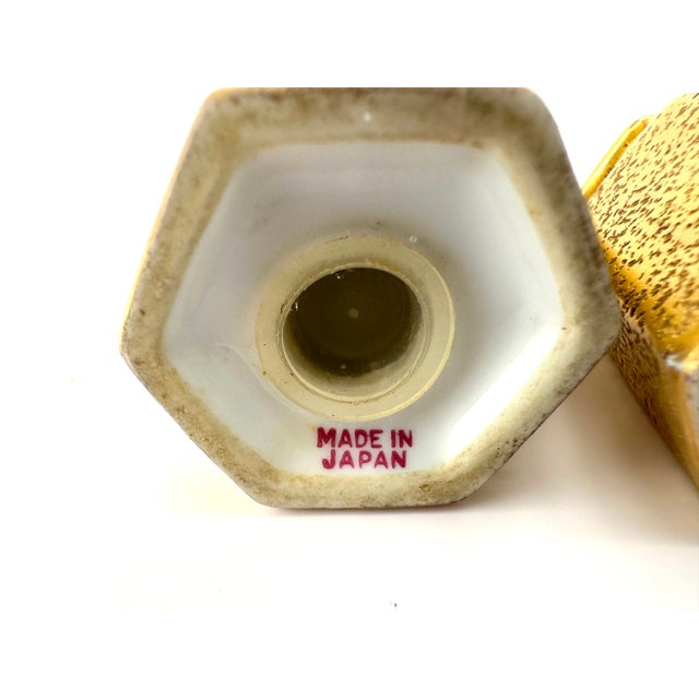 Ceramic Vintage Mid Century Japanese Gilded Hexagonal Salt and Pepper Shakers For Sale - Image 7 of 7