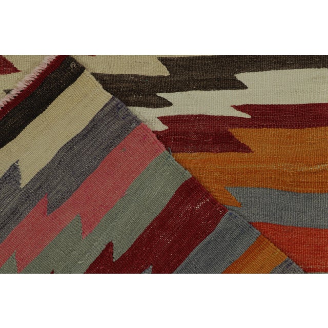 Vintage Mid-Century Geometric Blue Wool Kilim Rug With Multi-Color Accents For Sale - Image 9 of 9