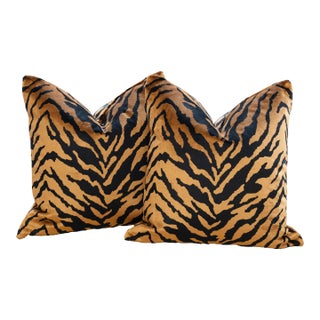 Belgium Velvet Tiger Pillows by Nicholas Wolfe For Sale