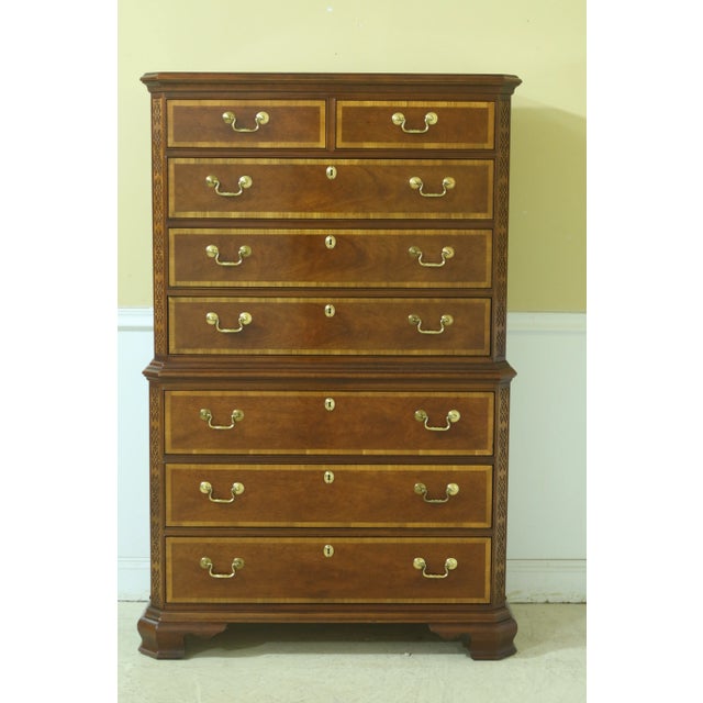 Thomasville Mahogany Collection Banded Tall Chest of Drawers For Sale - Image 10 of 10