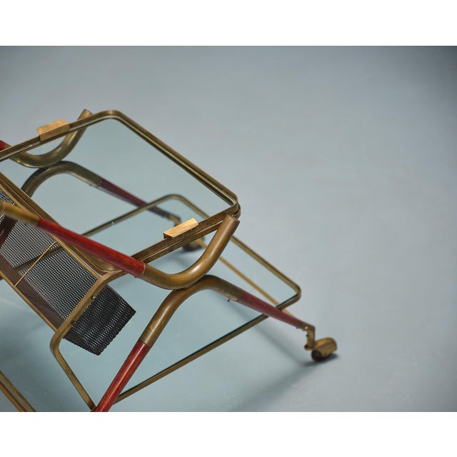 Mid-Century Modern Vintage Italian Bar Cart in Brass and Lacquered Wood by Cesare Lacca, 1950s For Sale - Image 3 of 6