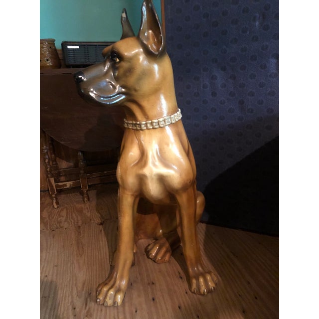 1960s Vintage Malwar Chalk Ware Near Life Size Great Dane Sculpture For Sale - Image 6 of 12