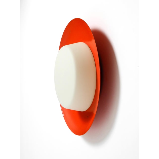 1950s Large Mid-Century Wall or Ceiling Lamp in Glass with Red Metal Reflector from Kaiser Leuchten, 1950s For Sale - Image 5 of 18