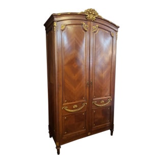 Antique French 2 Door Armoire With Gilt Accents For Sale