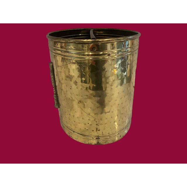 Mid 20th Century Mid 20th Century Hammered Brass Magazine Holder With Rope & Tassel Motif For Sale - Image 5 of 9