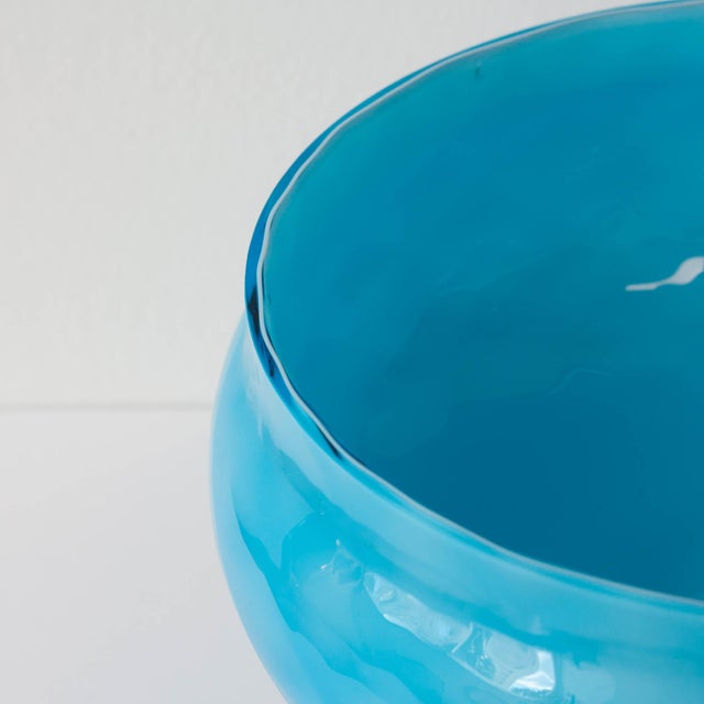 Vintage Portuguese Blue Glass Bowl with Foot, 1960s For Sale - Image 4 of 11