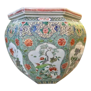 Antique Chinese Famille Verte Porcelain Jardiniere, Qing Dynasty, 18th Century