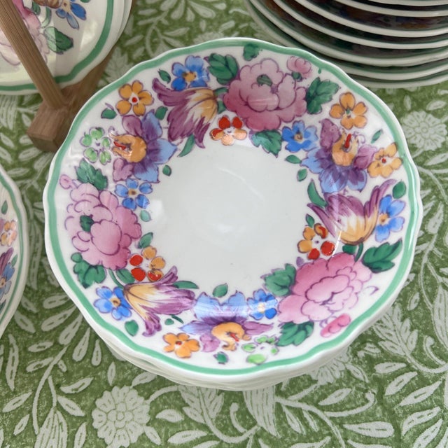 Crown Staffordshire Crown Staffordshire fine bone china // springtime floral hand-painted design // floral fine china // made in England // colorful palette For Sale - Image 4 of 10