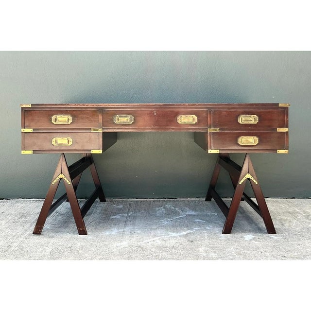 Vintage Military Campaign Wood Desk For Sale - Image 4 of 15