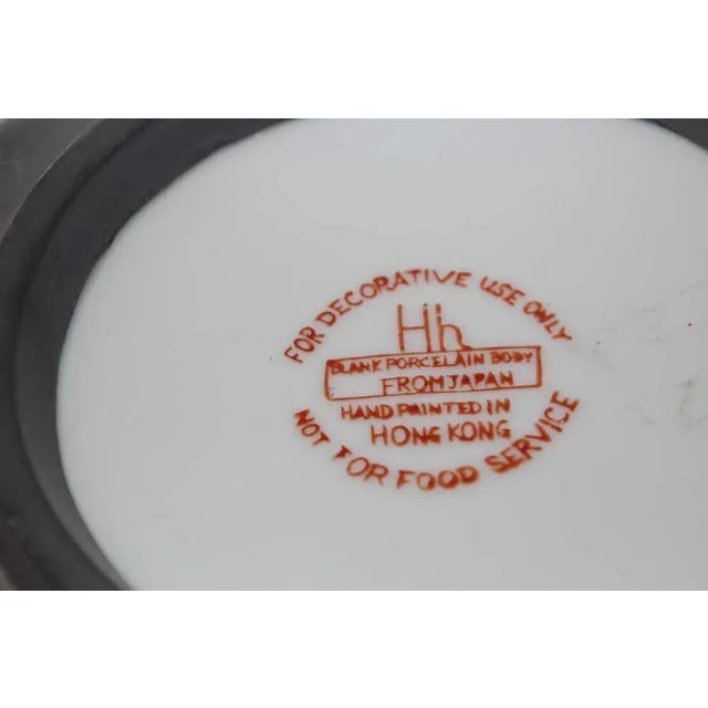 Large Vintage Red and White Porcelain Bowl, Catchall Encased in Pewter For Sale - Image 10 of 11