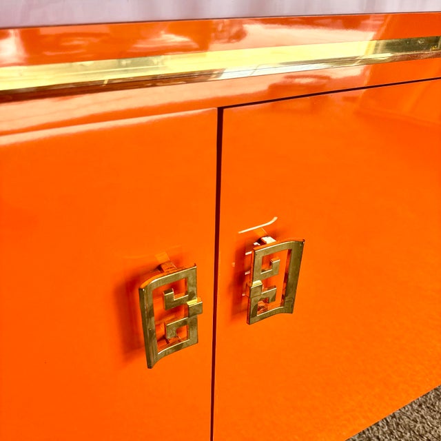 1980s 1980s Postmodern Chinoiserie Orange Lacquer Laminate Credenza For Sale - Image 5 of 9