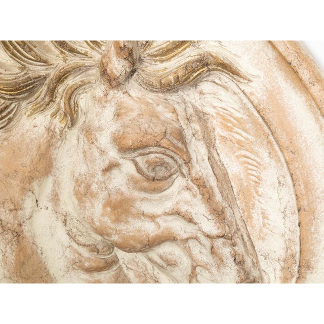 Italian 1930s Painted and Gilt Terracotta Medallion Depicting a Horse's Head For Sale - Image 4 of 9