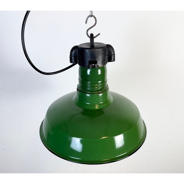 Industrial Green Enamel Factory Pendant Lamp, 1960s For Sale - Image 9 of 18