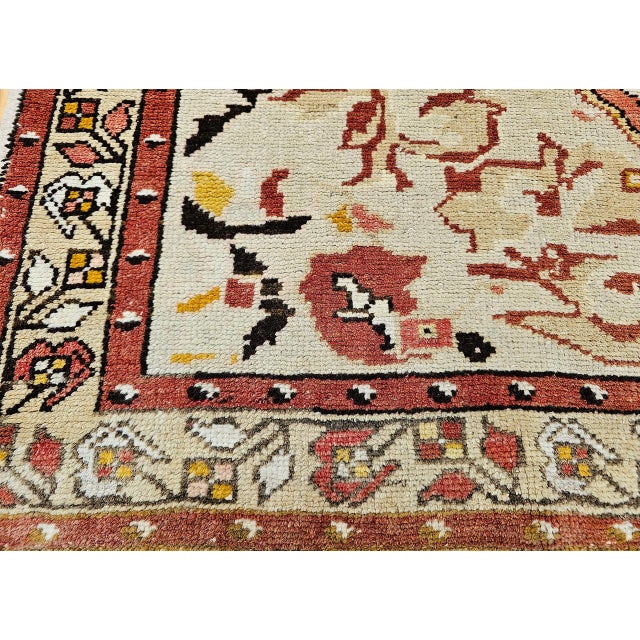 Vintage Turkish Oushak Area Rug, Handwoven Wool, 1920s Cream & Pink, 5' x 8' For Sale - Image 15 of 17