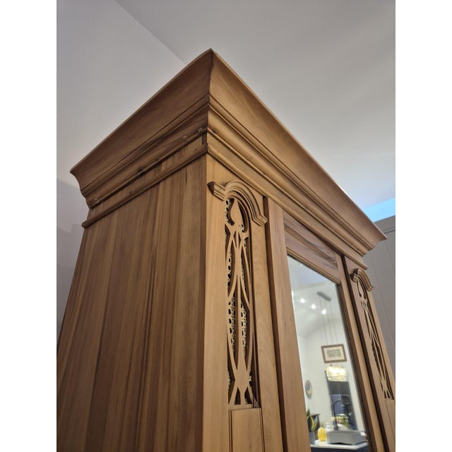 Antique Satin Walnut Mirrored Wardrobe For Sale - Image 11 of 18